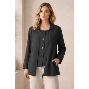 Ischiko Austria Black Ramie Blend Jacket Womens 12 Minimalist Button Pockets EUC